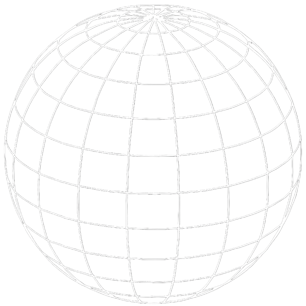 3D wireframe sphere with white mesh lines on black background